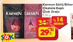 KARMEN SÜTLÜ/BİTTER ÇİKOLATA KAPLI ÇİLEK DRAJE 80 G